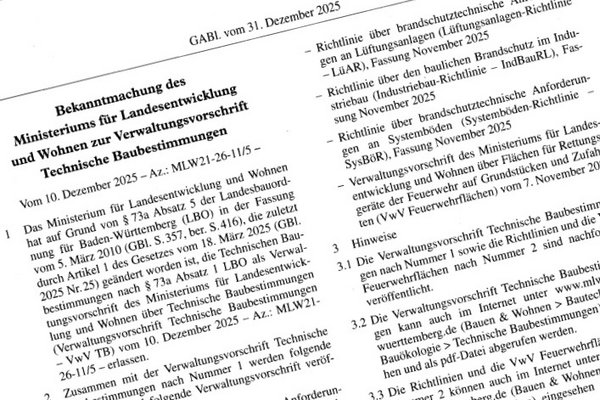 Aktualisiert: Verwaltungsvorschrift Technische Baubestimmungen 2026